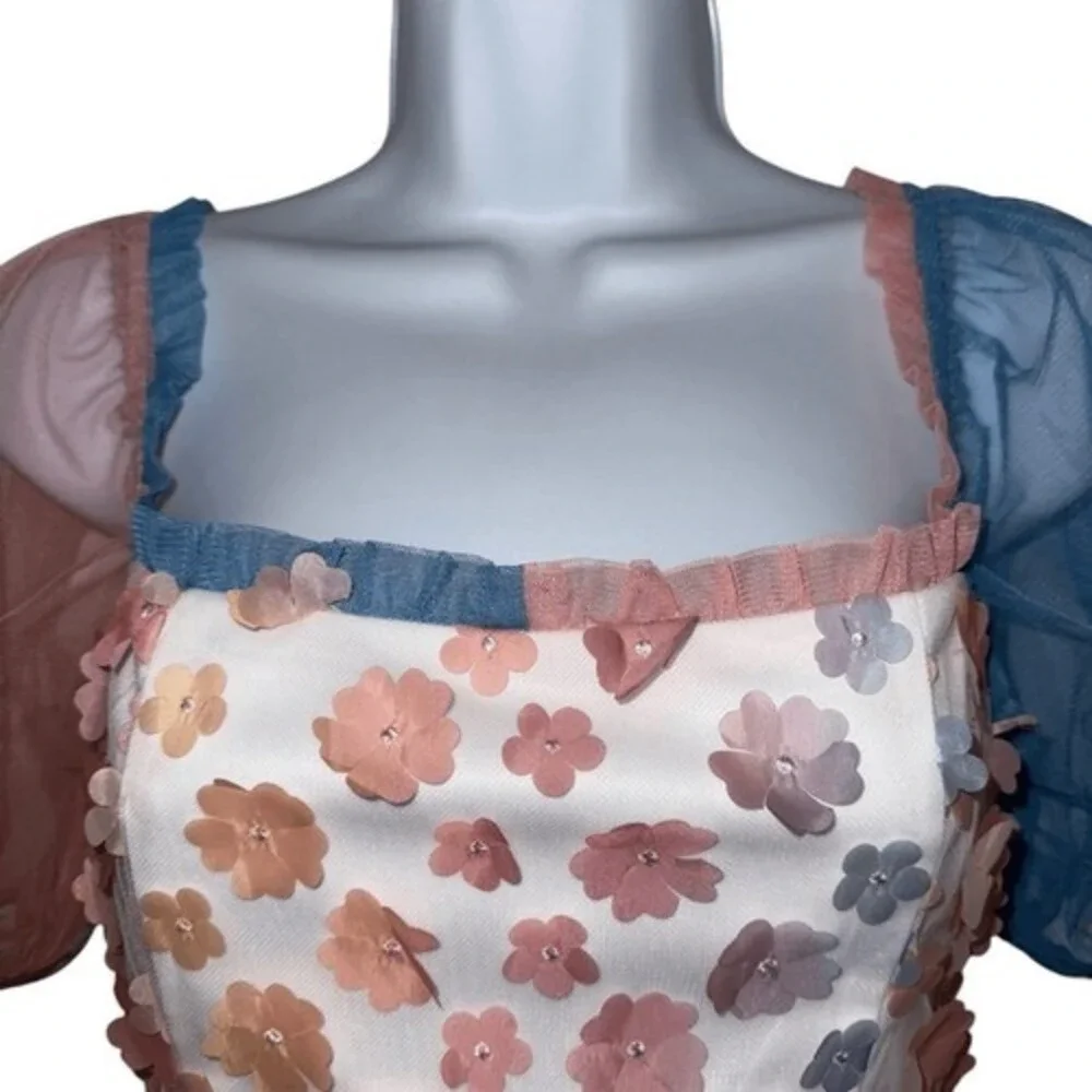 STORIA Mesh Tinkerbell‎ Crop Top Daisy Appliques NWOT Size Small - Picture 3 of 9